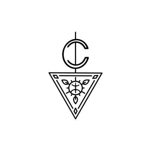 Black symbol with a triangle and circular design on a white background